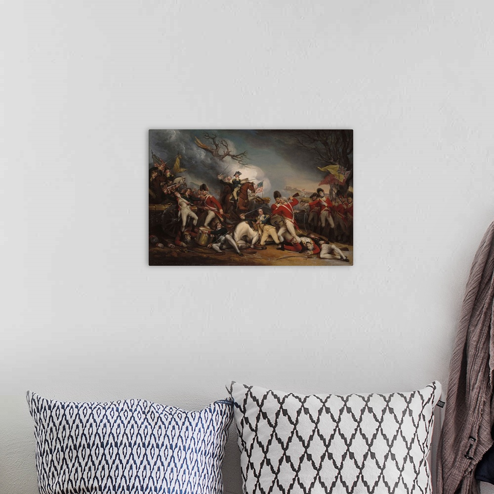 A bohemian room featuring American Revolutionary War painting of The Death of General Mercer at the Battle of Princeton.
