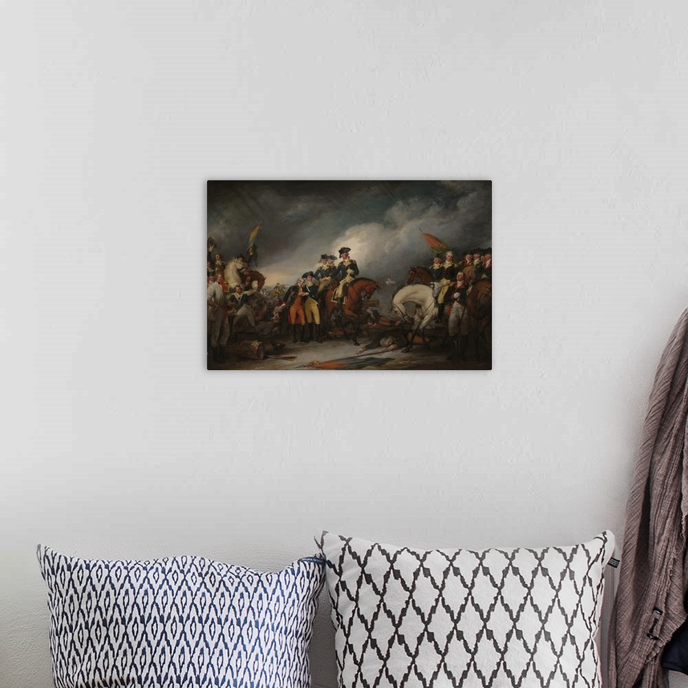 A bohemian room featuring American Revolutionary War painting of The Capture of the Hessians at Trenton, December 26, 1776.