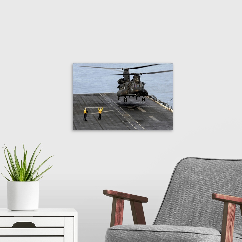 A modern room featuring Pacific Ocean, October 9, 2012 - An Army MH-47G Chinook medium assault helicopter conducts deck l...
