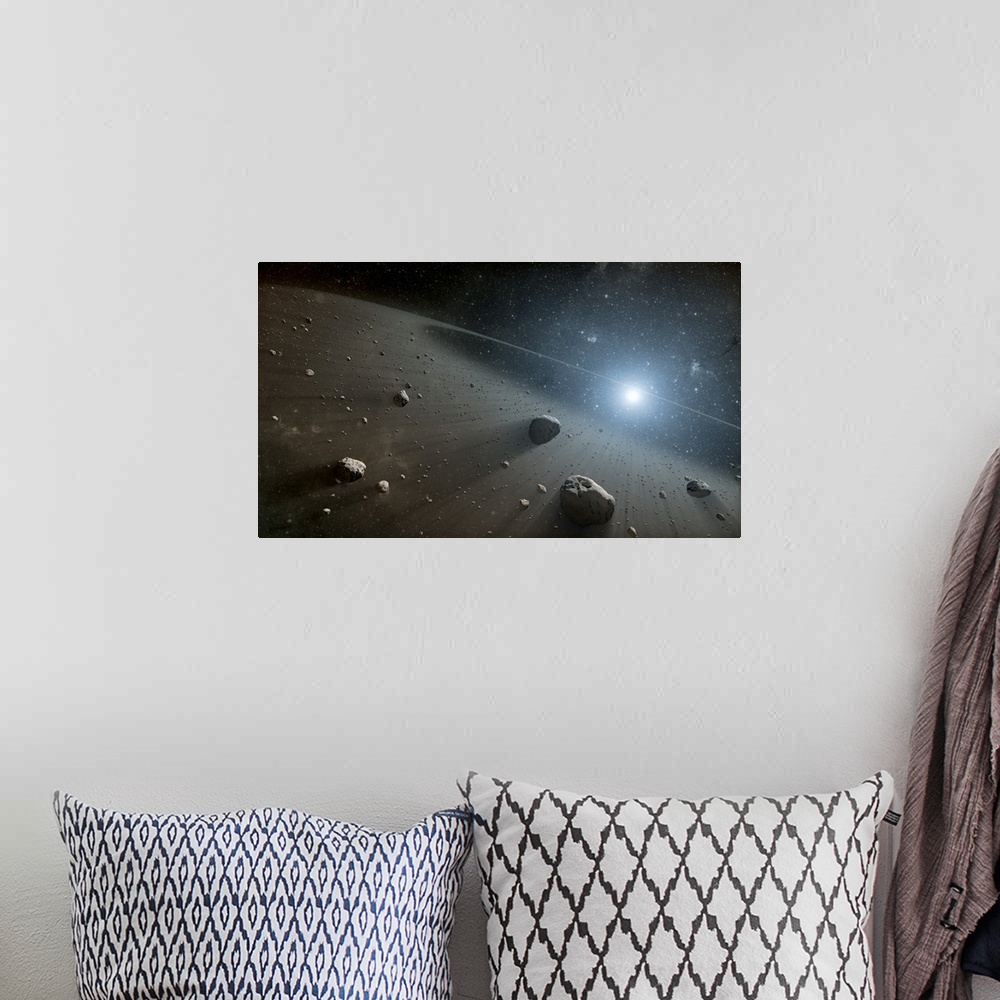 A bohemian room featuring This artist's concept illustrates an asteroid belt around the bright star Vega.