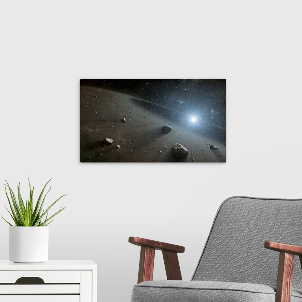A modern room featuring This artist's concept illustrates an asteroid belt around the bright star Vega.