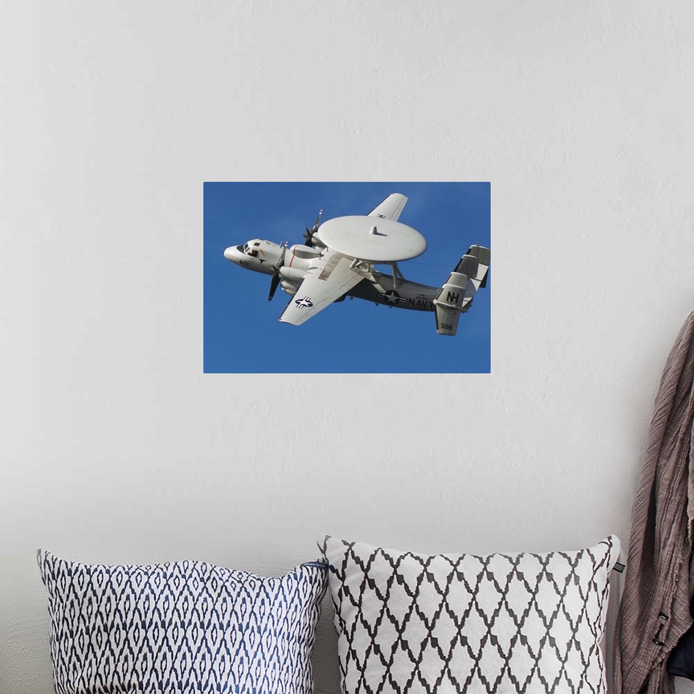 A bohemian room featuring An E2C Hawkeye in flight