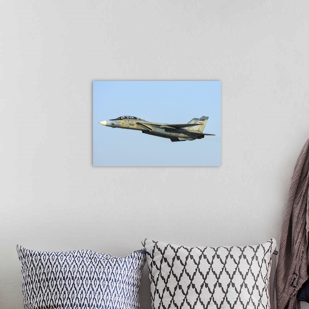 A bohemian room featuring An F-14A Tomcat of the Islamic Republic of Iran Air Force.