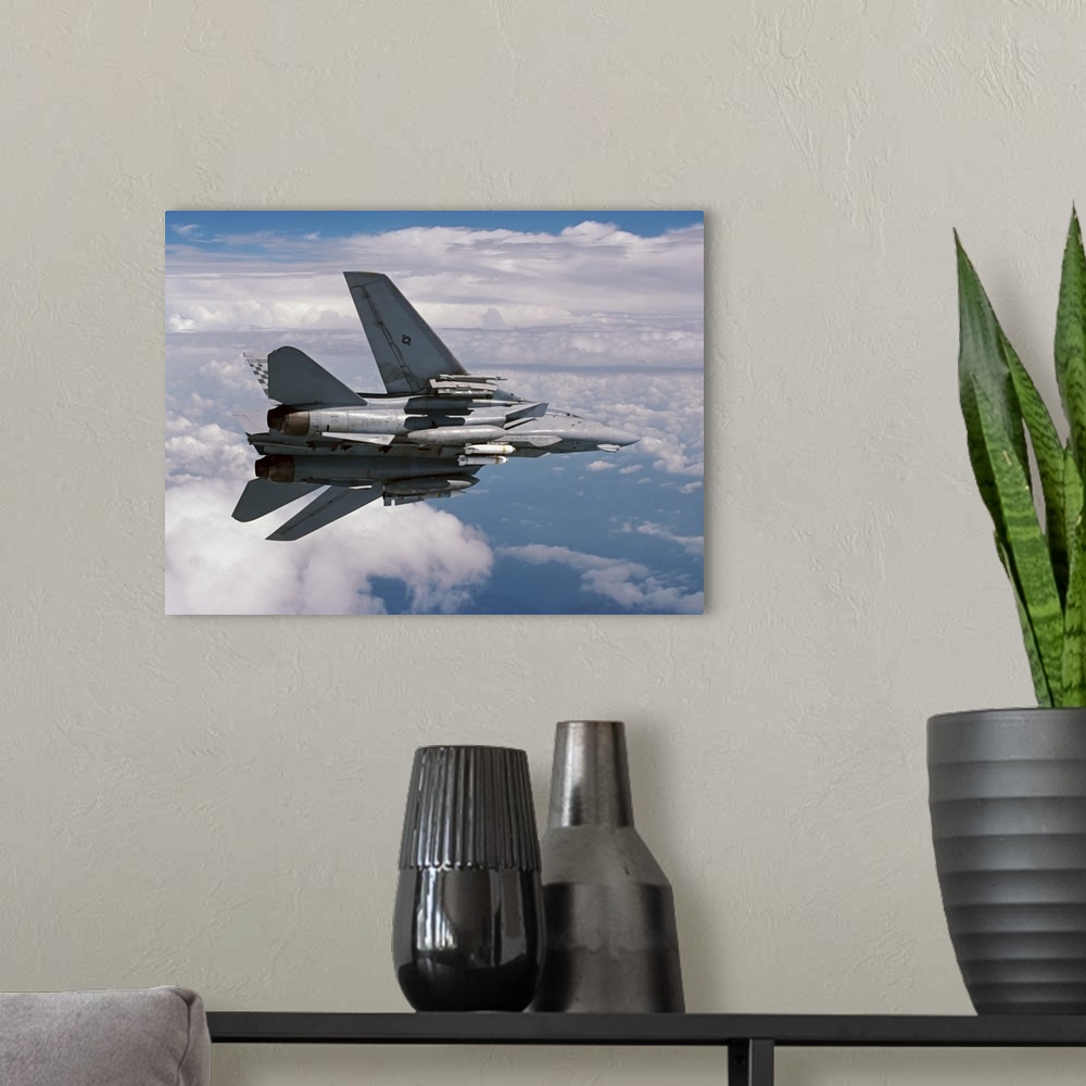 A modern room featuring An F-14A Tomcat of U.S. Navy Fighter Squadron 211, the Fighting Checkmates (VF-211), returning fo...