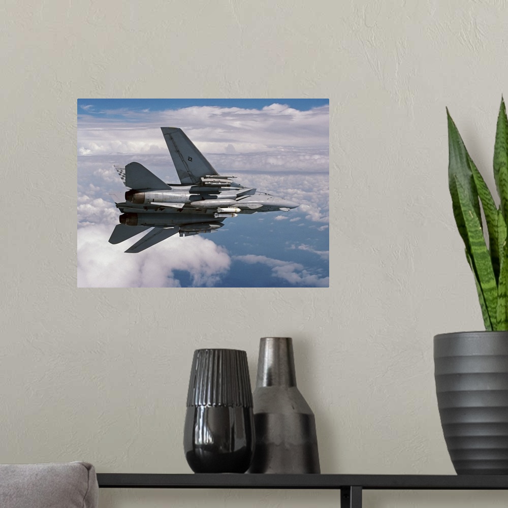 A modern room featuring An F-14A Tomcat of U.S. Navy Fighter Squadron 211, the Fighting Checkmates (VF-211), returning fo...