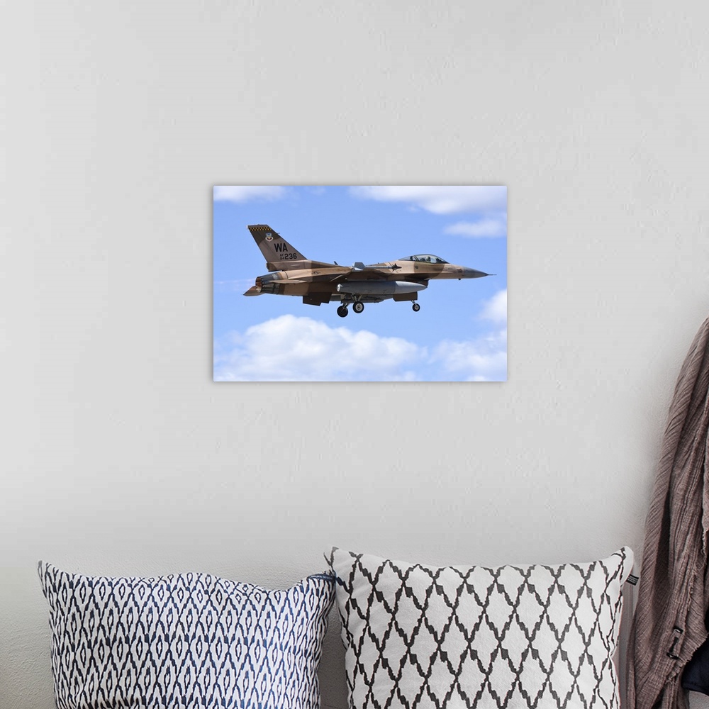 A bohemian room featuring An F-16C Fighting Falcon from 64th Aggressor Squadron of U.S. Air Force.