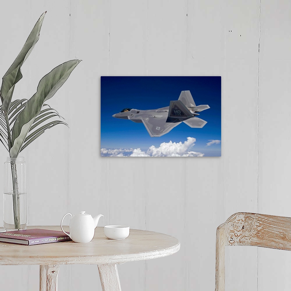 A farmhouse room featuring An F-22 Raptor flies around Southern New Mexico on a training mission out of Holloman Air Force B...
