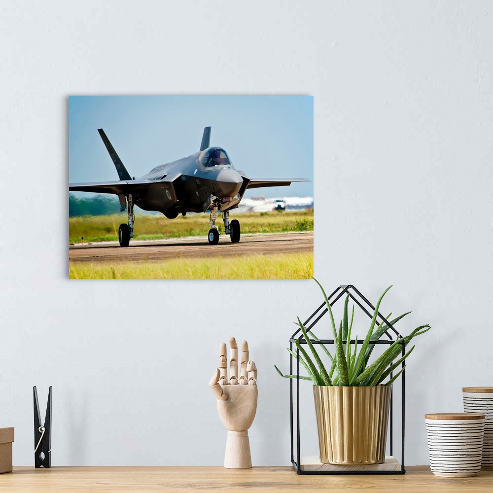 A bohemian room featuring An F-35 Lightning II taxiing at Eglin Air Force Base, Florida.