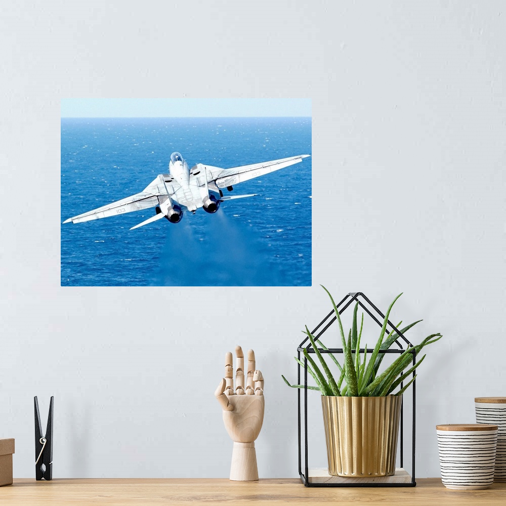 A bohemian room featuring An F14D Tomcat taking off