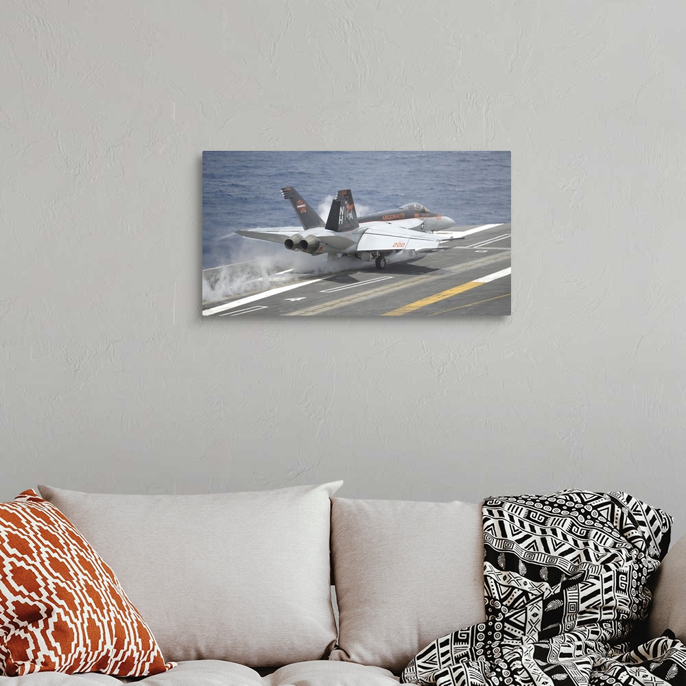 A bohemian room featuring Pacific Ocean, May 5, 2014 - An F/A-18E Super Hornet launches from the aircraft carrier USS Nimit...