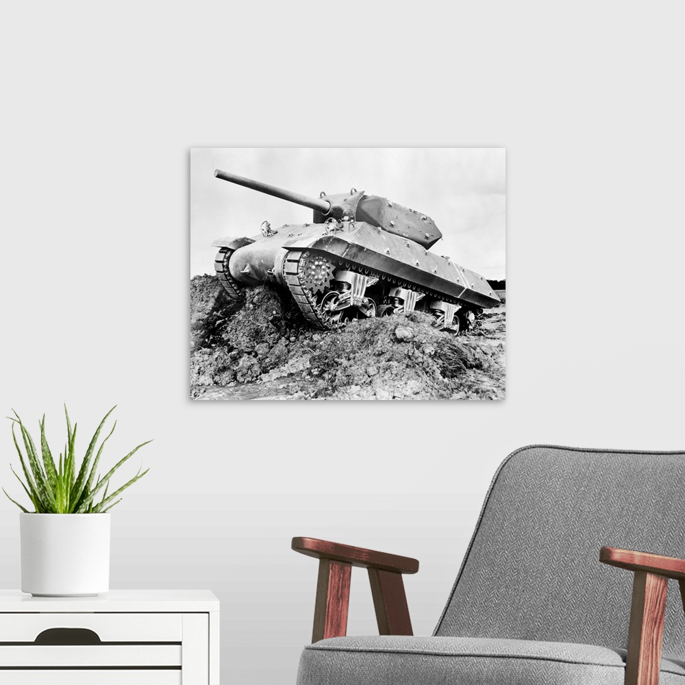 A modern room featuring An M-10 tank destroyer, one of the most effective forms of arsenal used by the U.S. Army for land...