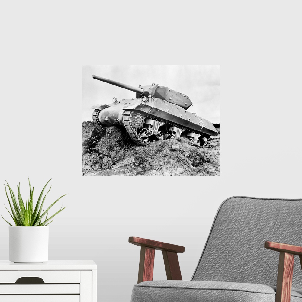 A modern room featuring An M-10 tank destroyer, one of the most effective forms of arsenal used by the U.S. Army for land...