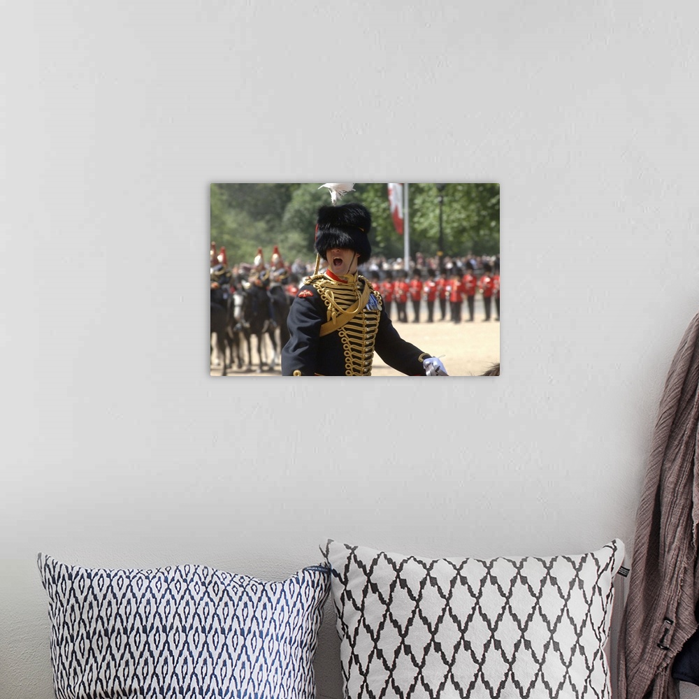A bohemian room featuring An officer shouts commands during the Trooping the Colour ceremony at Horse Guards Parade, London...