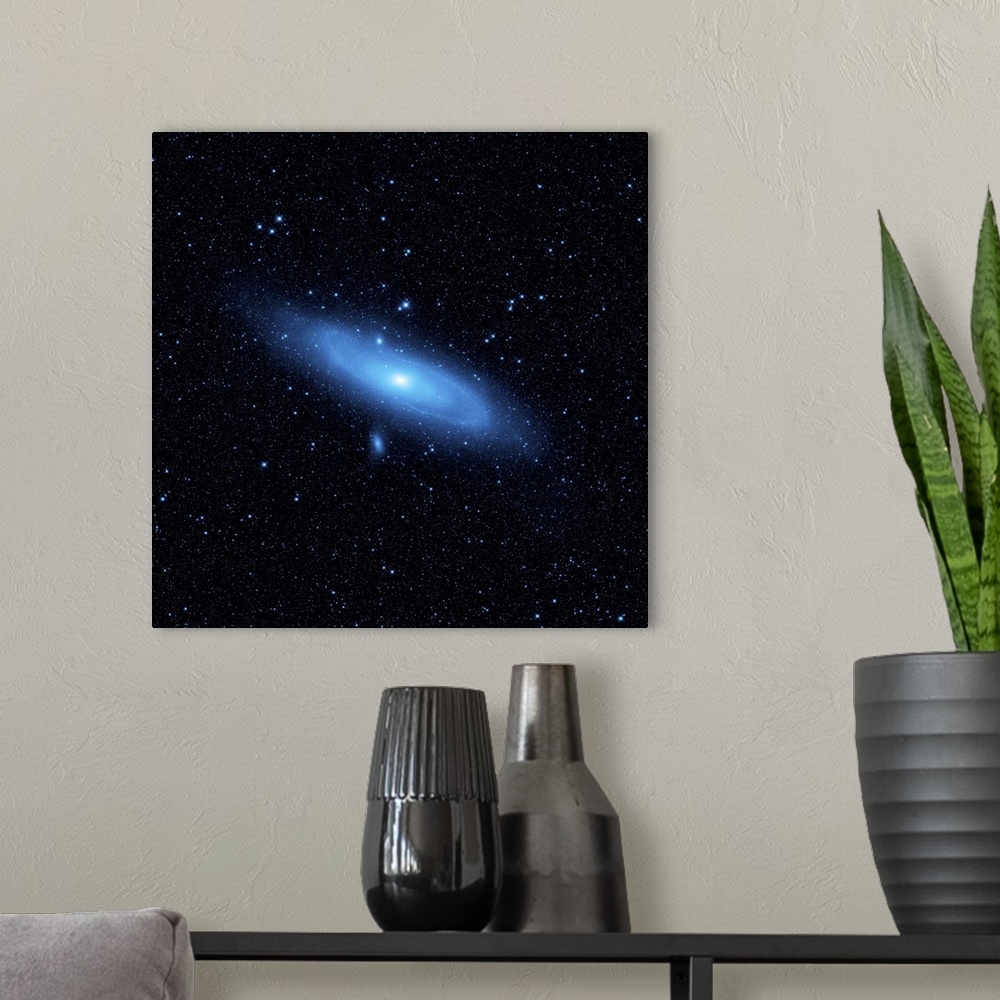 A modern room featuring Andromeda galaxys older stellar population in blue