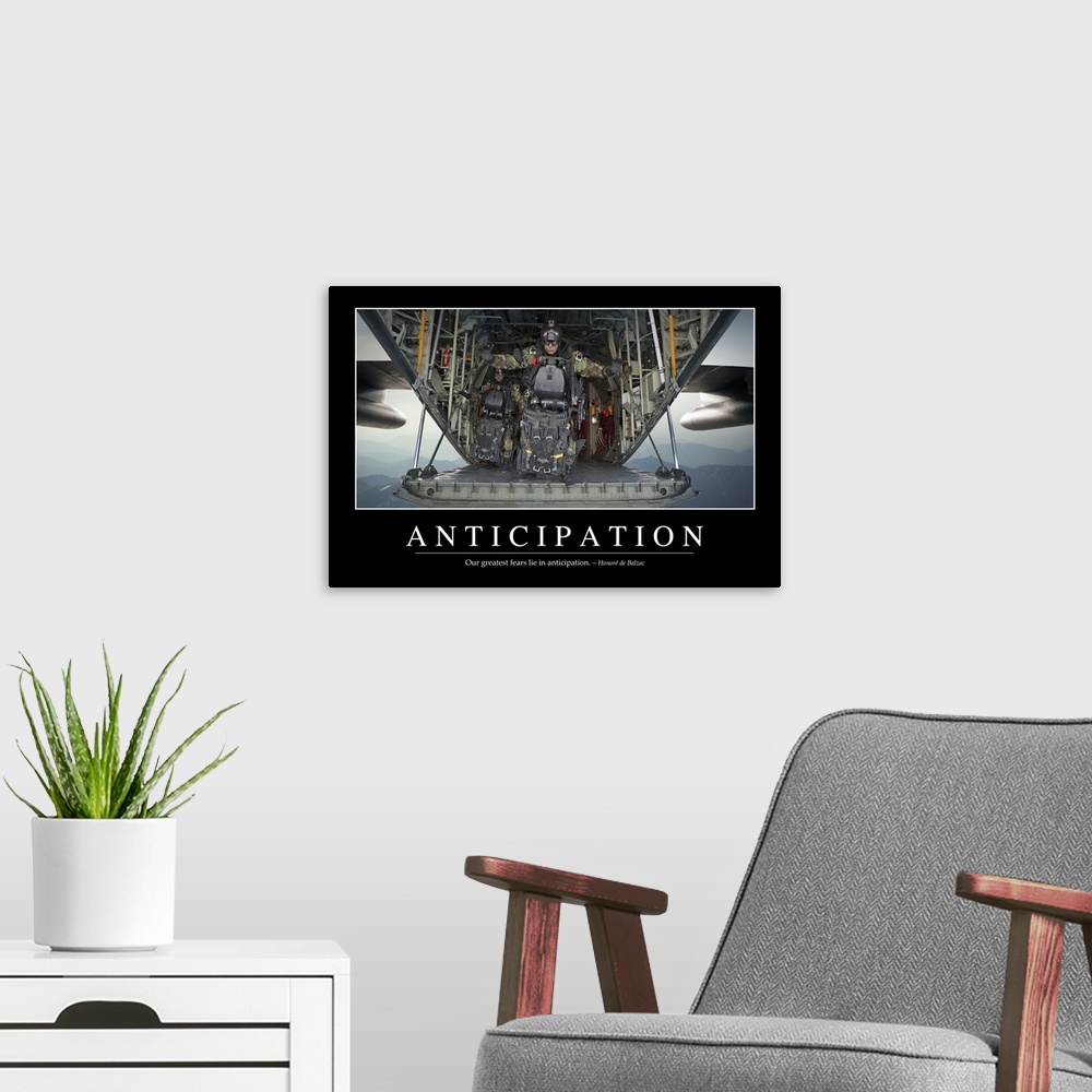 A modern room featuring Anticipation: Inspirational Quote and Motivational Poster
