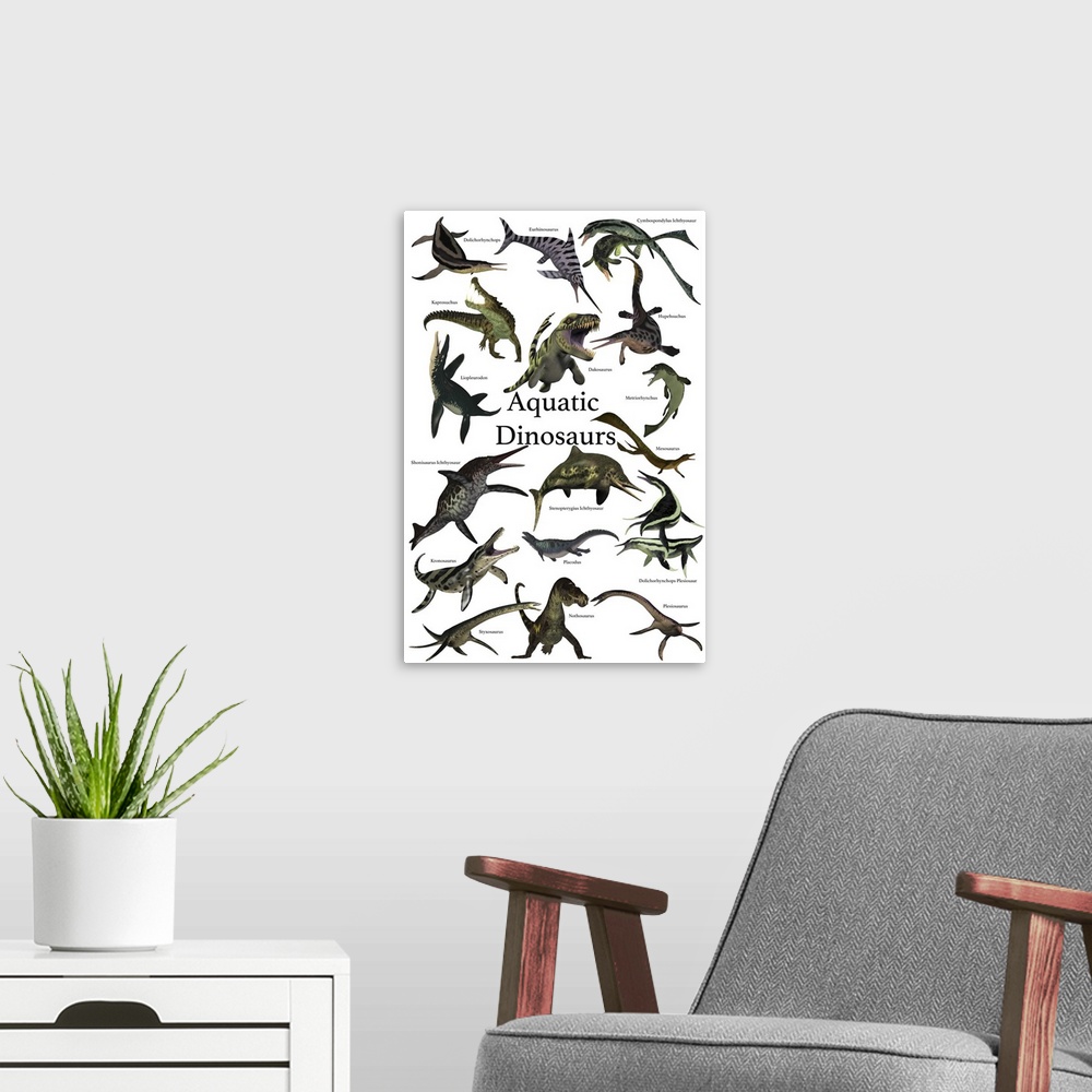 A modern room featuring Aquatic dinosaurs poster.