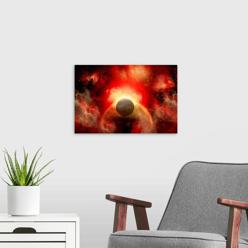 A modern room featuring When a star turns into a supernova, any planets and their moons that orbit the dying star are als...