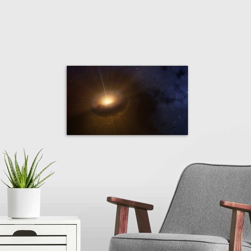 A modern room featuring Artist concept of celestial object CX330.