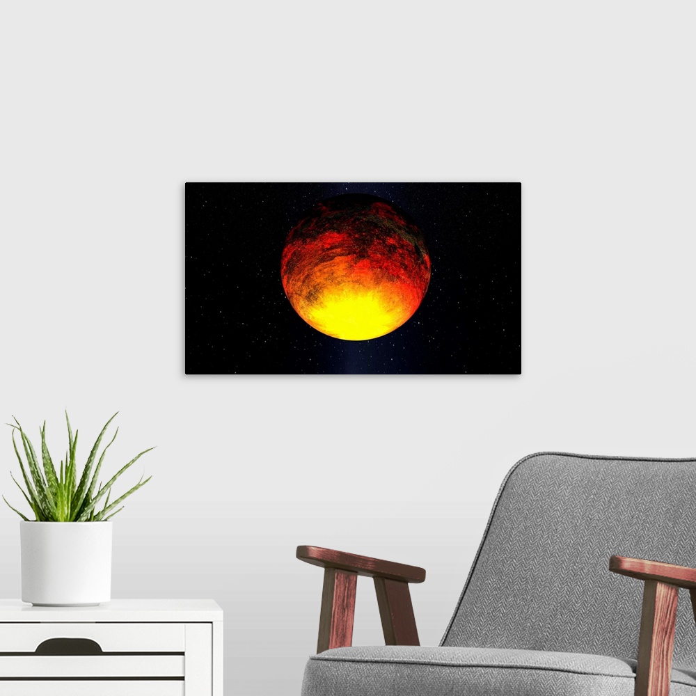 A modern room featuring Artist concept of Kepler-10b. the discovery of its first rocky planet, named Kepler-10b. Measurin...
