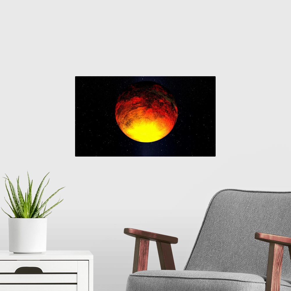 A modern room featuring Artist concept of Kepler-10b. the discovery of its first rocky planet, named Kepler-10b. Measurin...