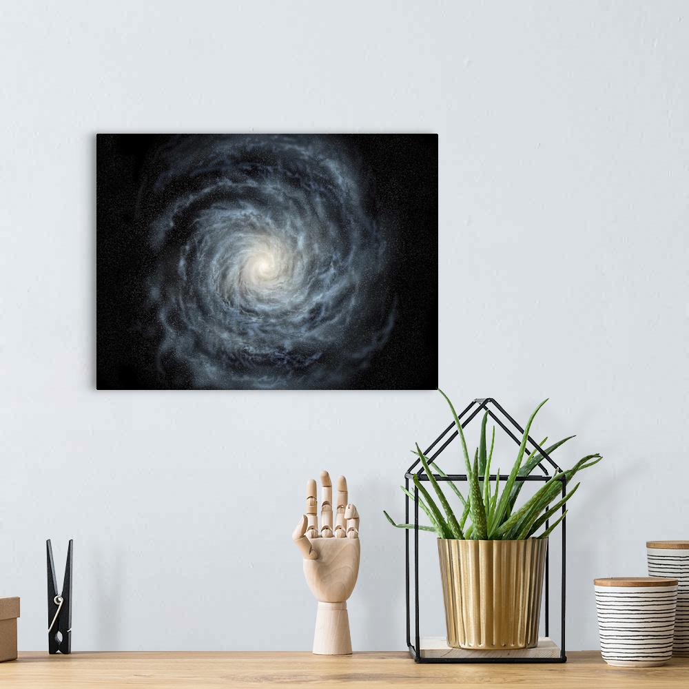 A bohemian room featuring Artist's concept of a face-on view of our galaxy, the Milky Way.