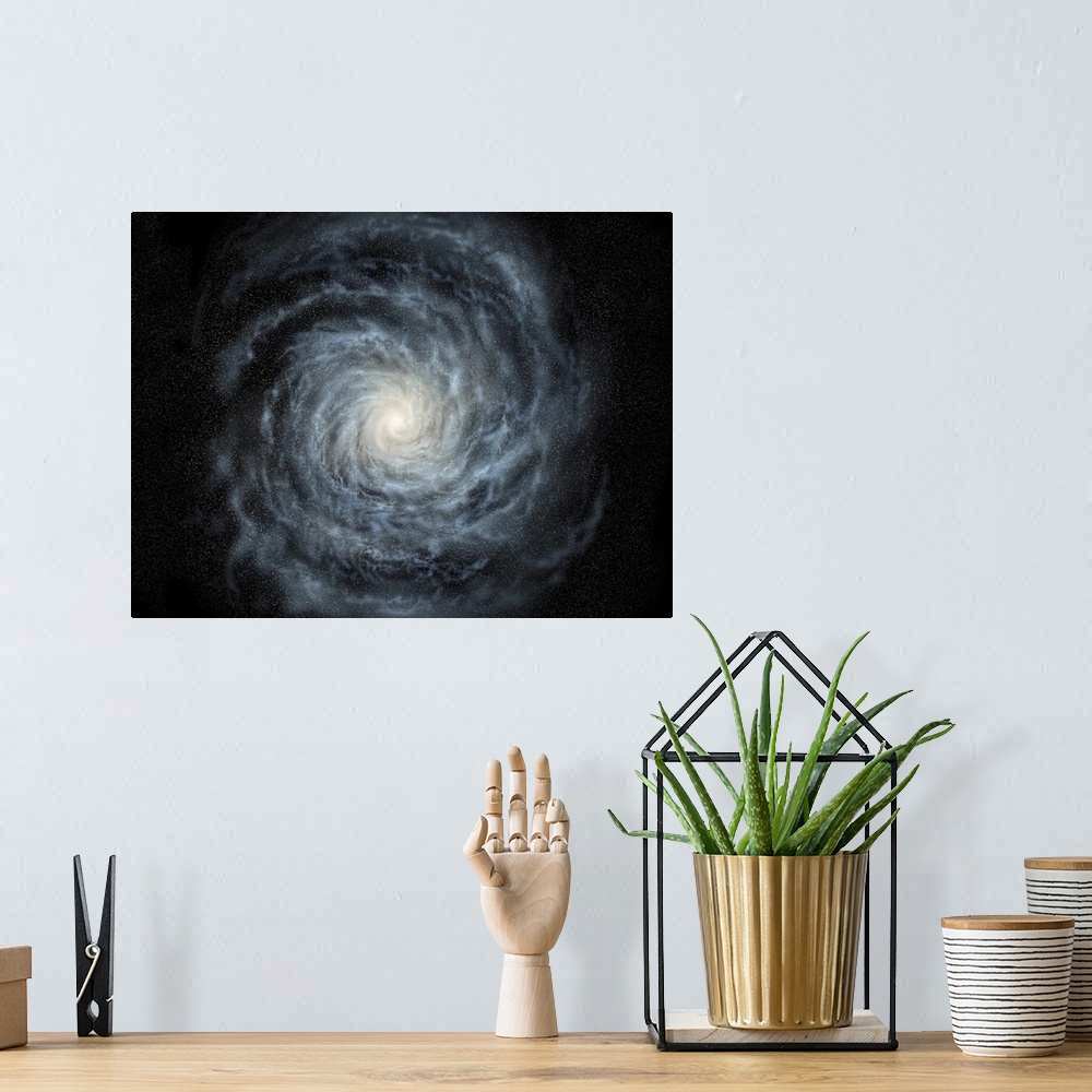 A bohemian room featuring Artist's concept of a face-on view of our galaxy, the Milky Way.