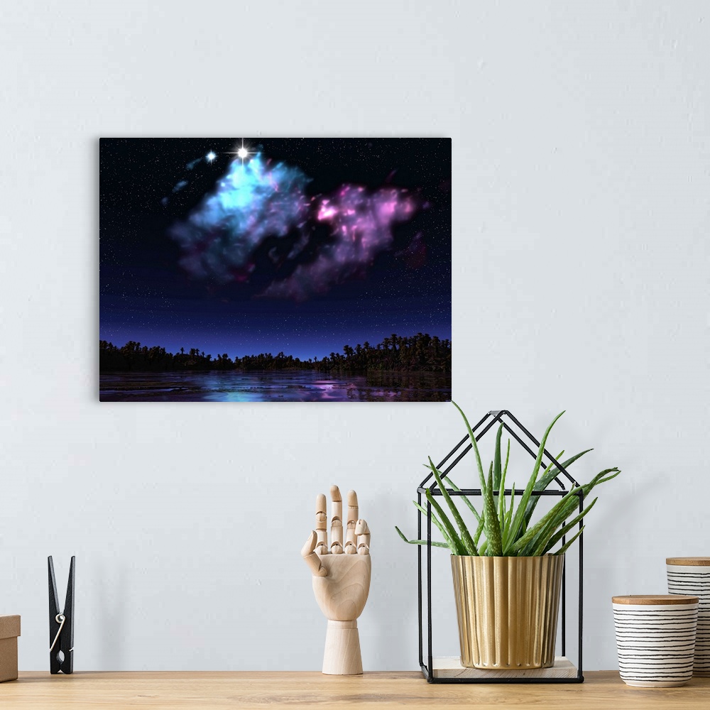 A bohemian room featuring This star-forming nebula is only a few light years from the surface of this hypothetical planet, ...