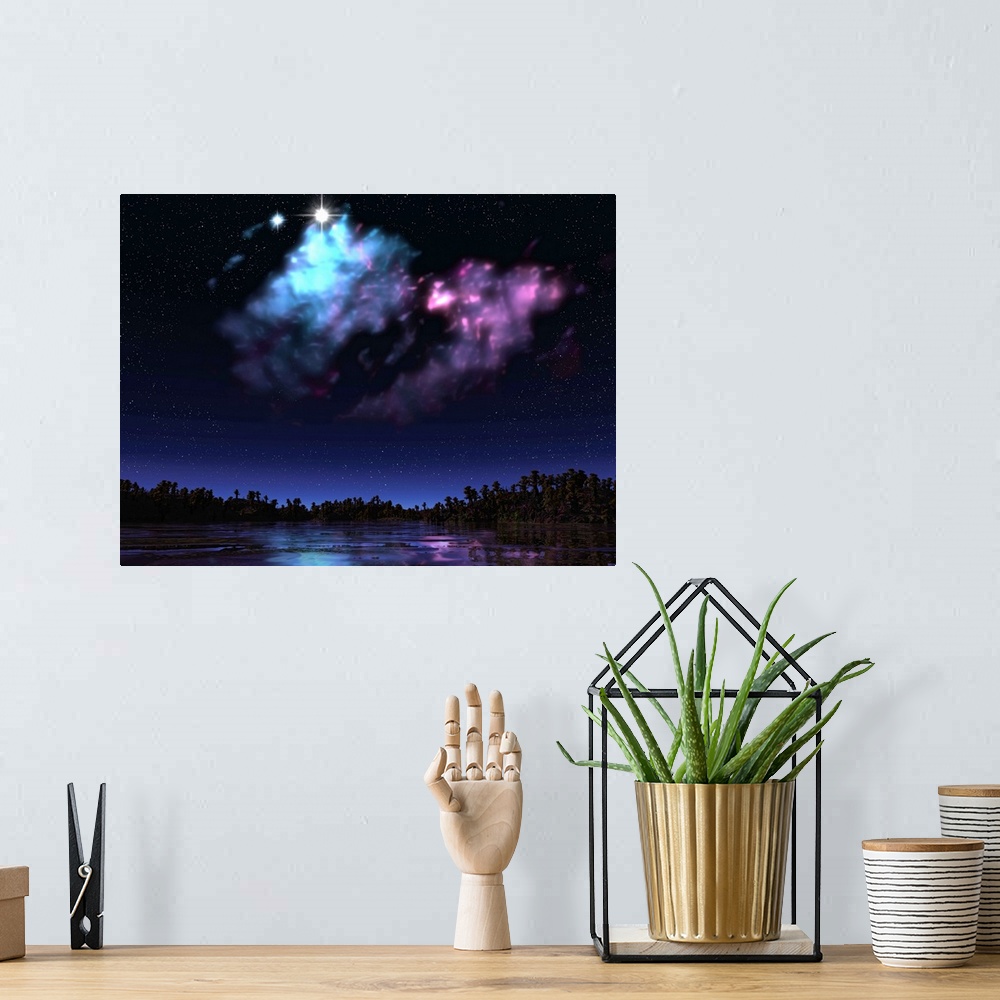 A bohemian room featuring This star-forming nebula is only a few light years from the surface of this hypothetical planet, ...