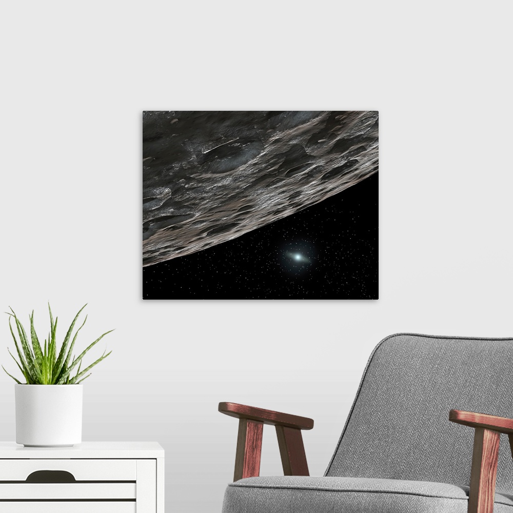 A modern room featuring Artists Conception of a Kuiper Belt Object