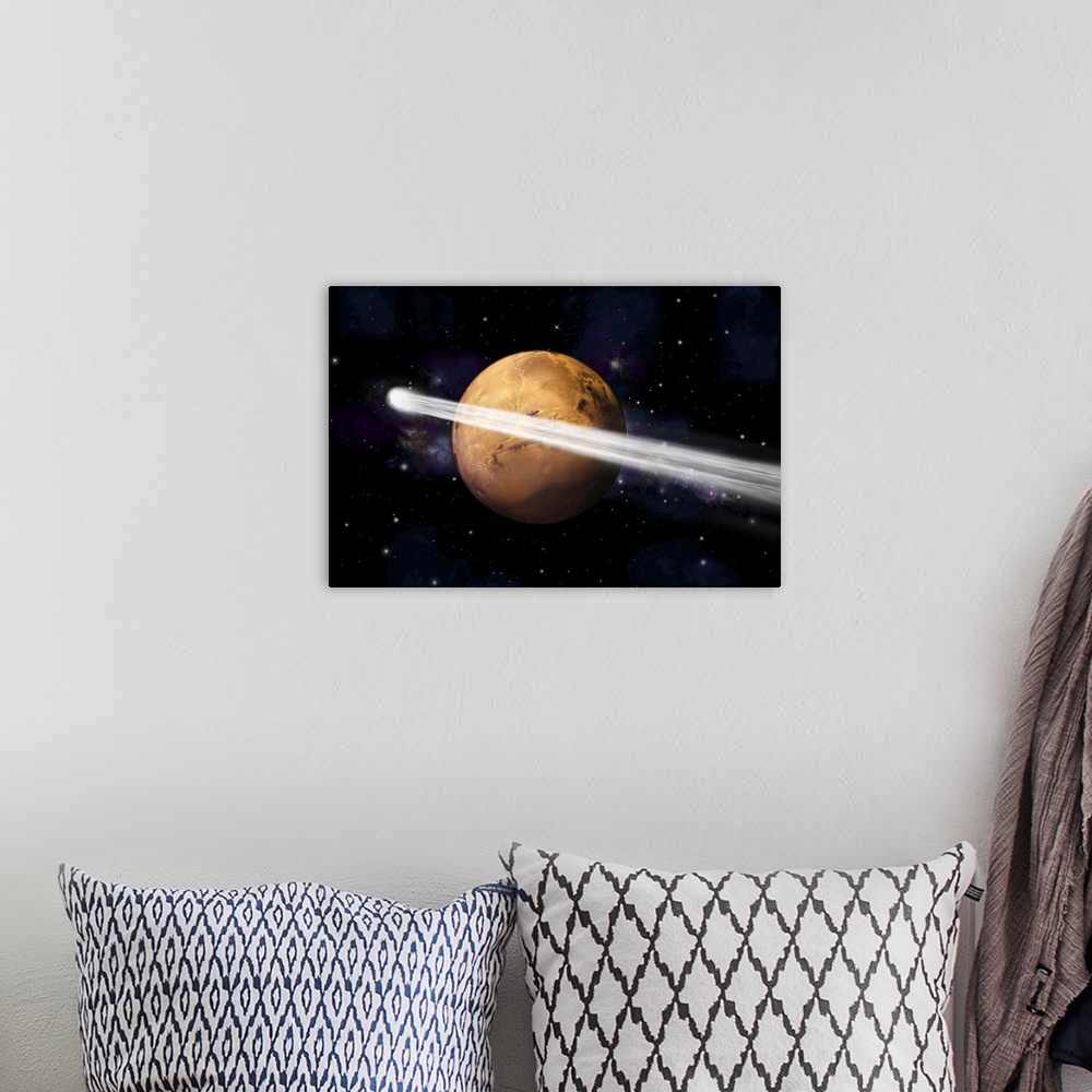 A bohemian room featuring Artist's depiction of the comet C/2013 A1 making a close pass by Mars.