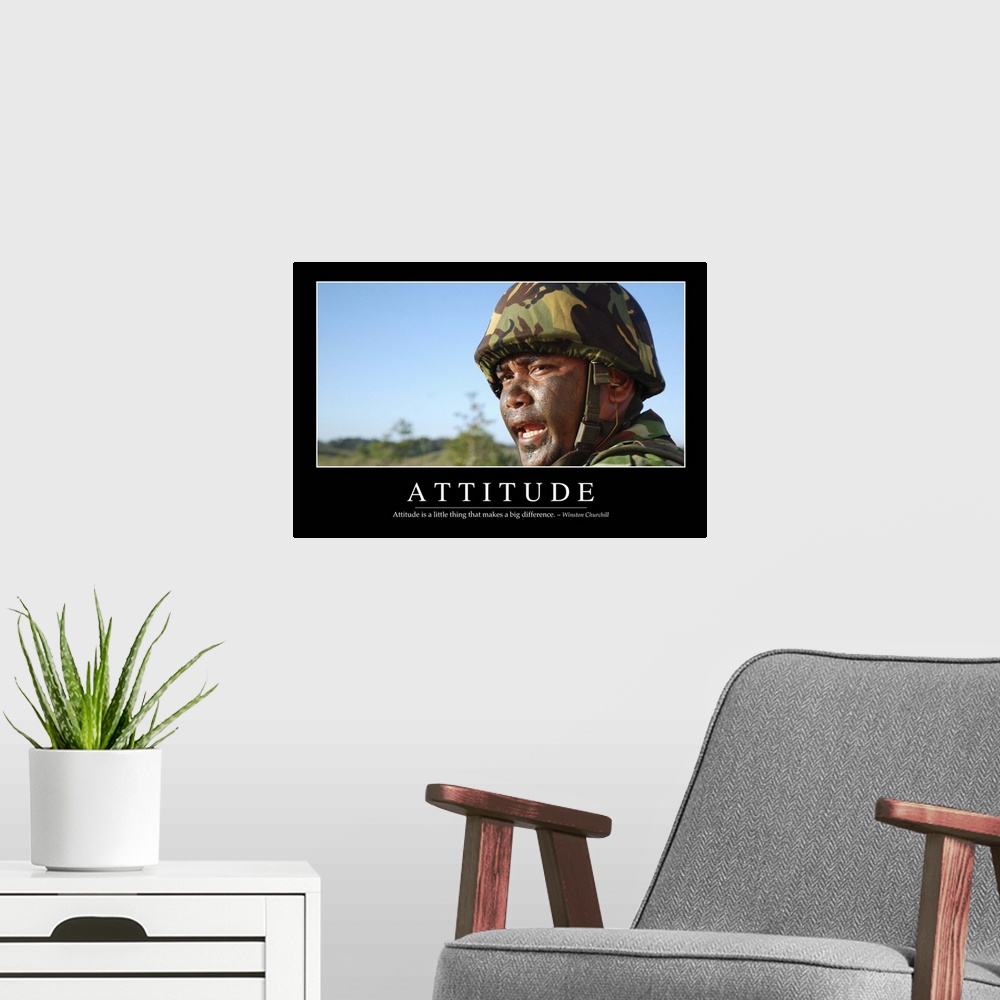 A modern room featuring Attitude: Inspirational Quote and Motivational Poster
