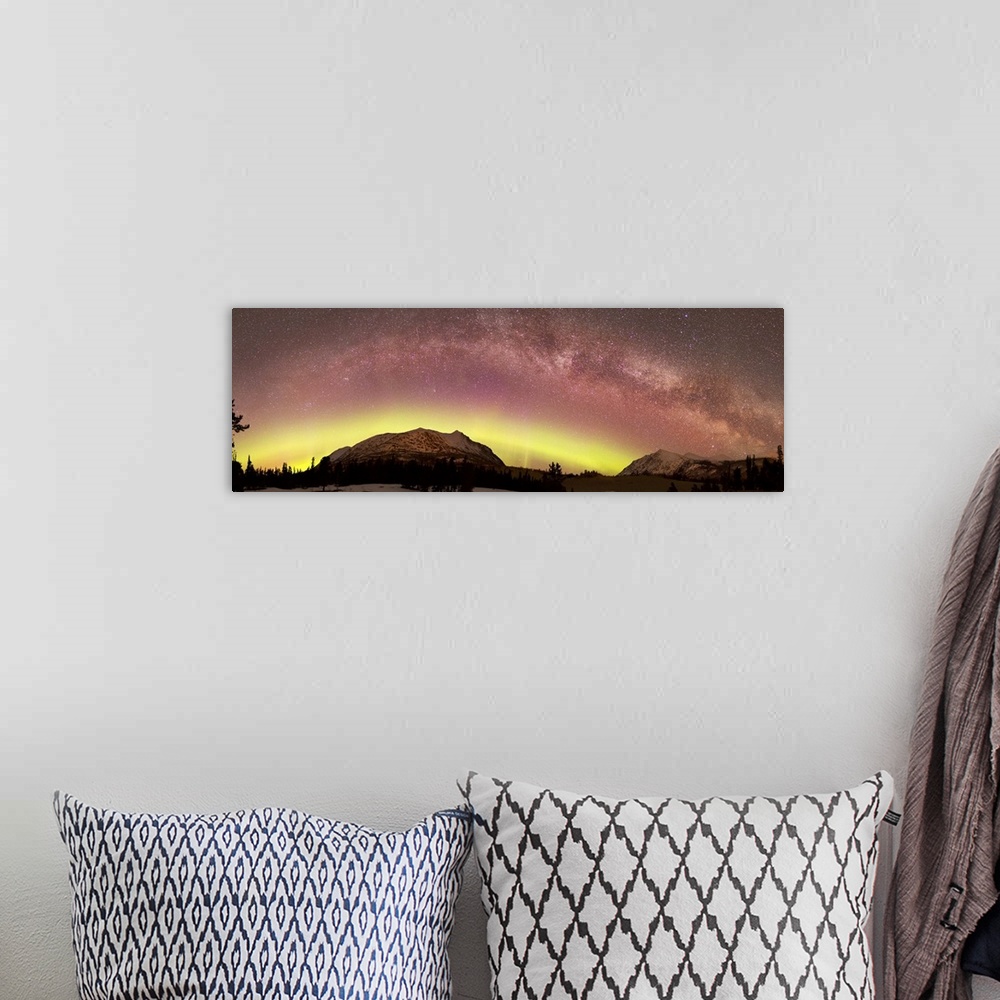 A bohemian room featuring Aurora borealis, Comet Panstarrs, Shooting Star and Milky Way over Carcross Desert, Carcross, Yuk...
