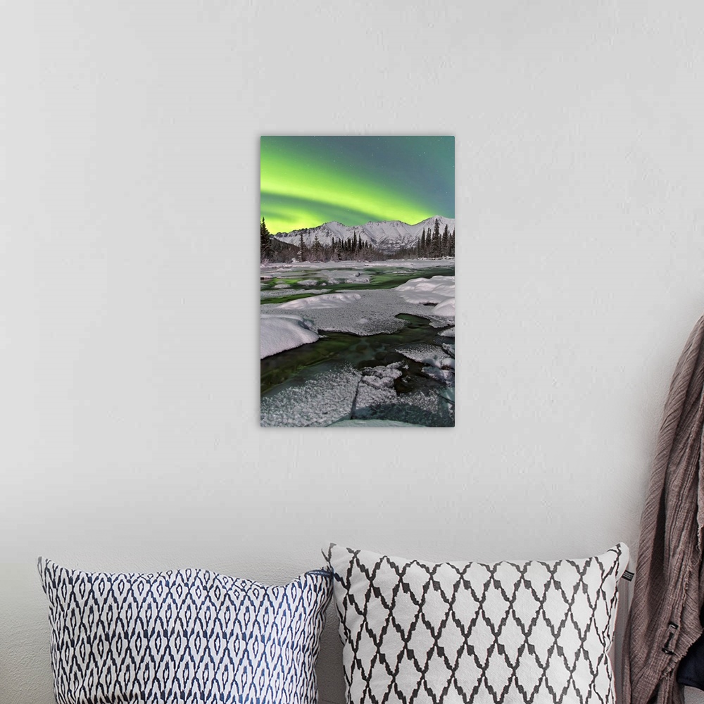A bohemian room featuring Aurora borealis over Annie Lake, Yukon, Canada.