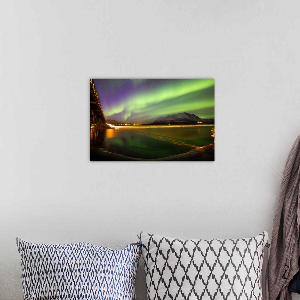 A bohemian room featuring Aurora borealis over Nares Lake, Carcross, Yukon, Canada.