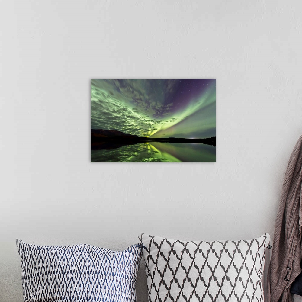 A bohemian room featuring Aurora borealis over Schwatka Lake, Yukon, Canada.