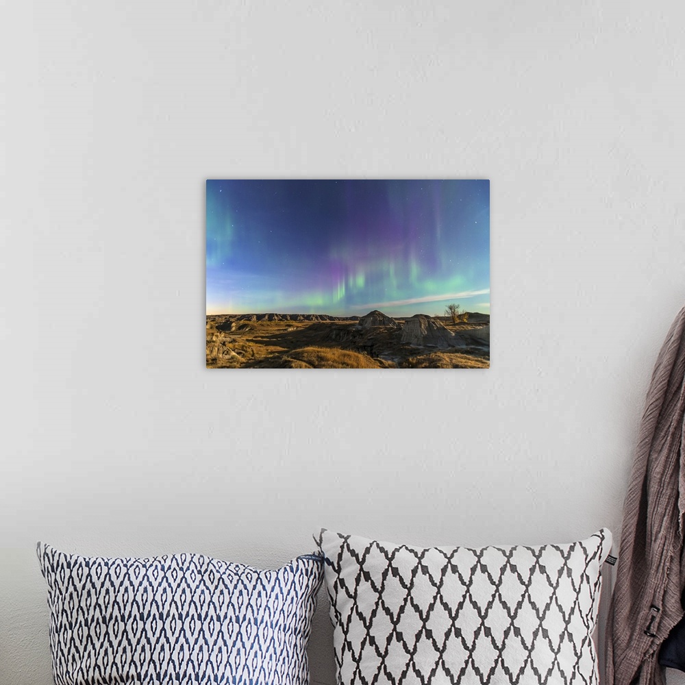 A bohemian room featuring September 30, 2012 - Aurora borealis over the badlands of Dinosaur Provincial Park, Alberta, Cana...