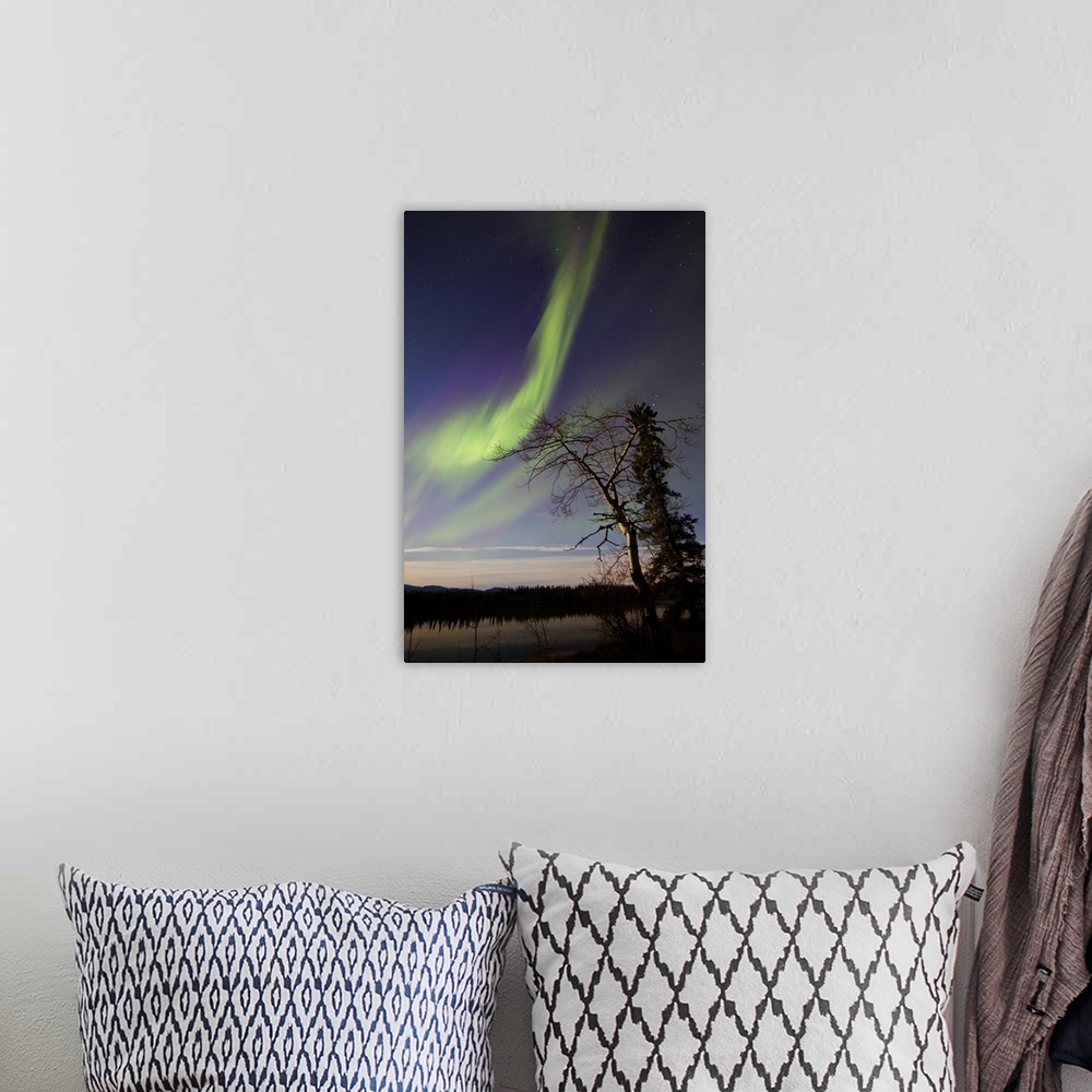 A bohemian room featuring Aurora borealis over the Yukon River, Whitehorse, Yukon, Canada.