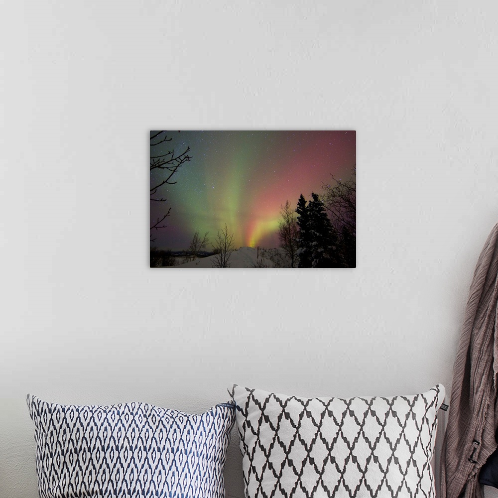 A bohemian room featuring Aurora borealis, Twin Lakes, Yukon, Canada.