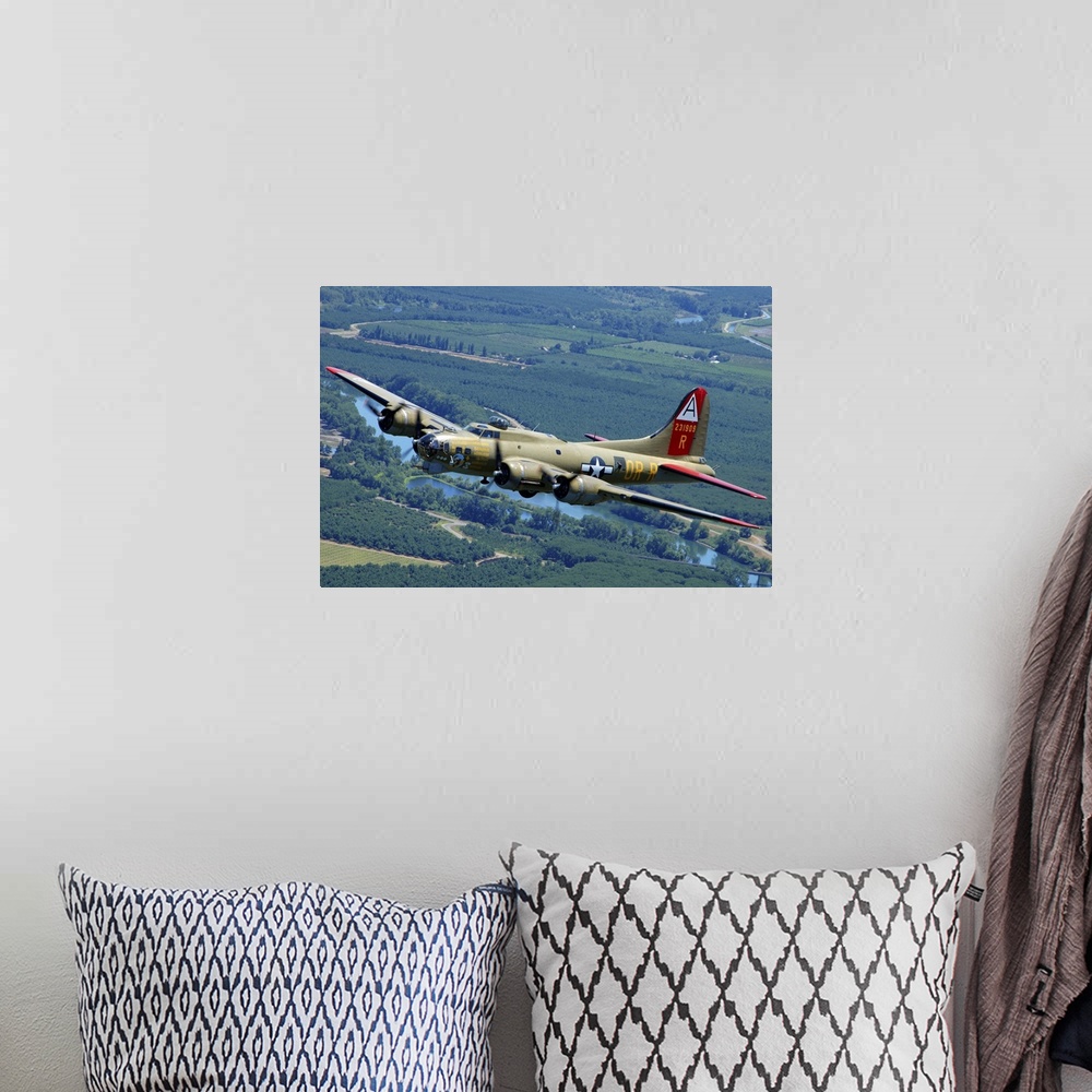 A bohemian room featuring B-17 Flying Fortress flying over Concord, California.