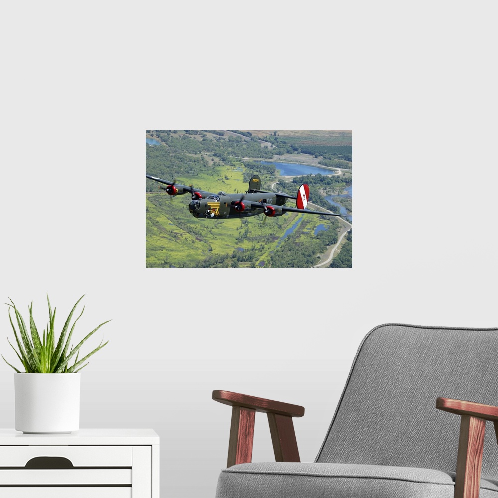 A modern room featuring B-24 Liberator flying over Mt. Lassen, California.
