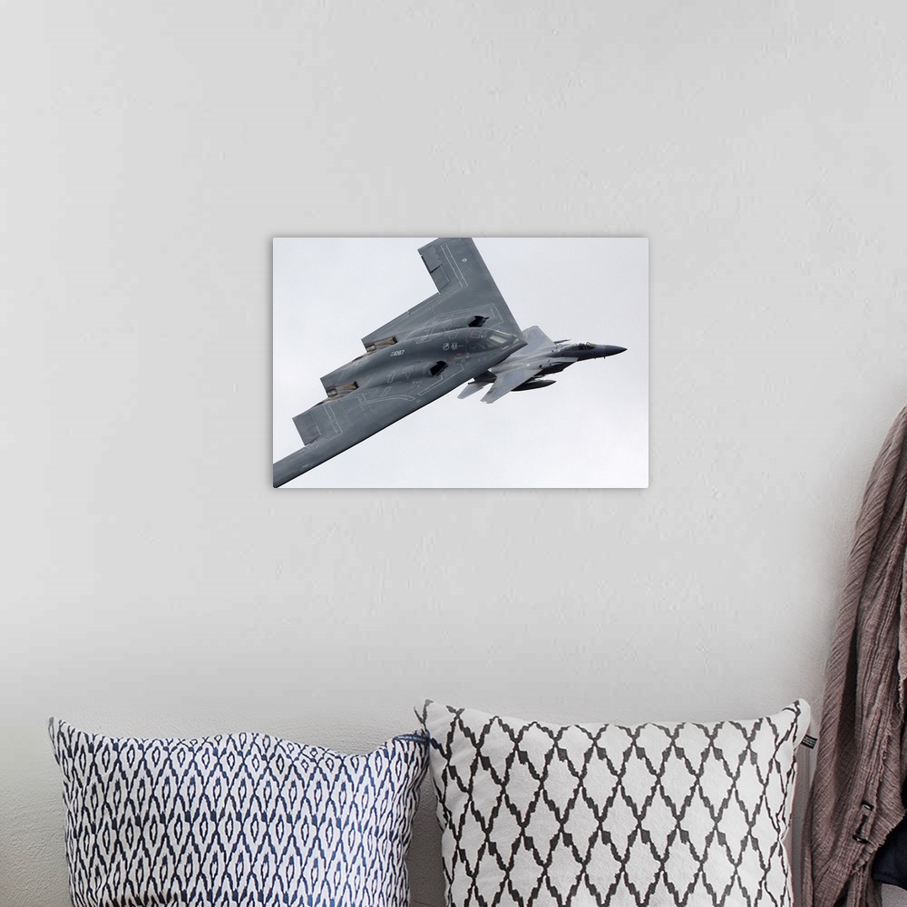 A bohemian room featuring B-2A Spirit and F-15C Eagle of the United States Air Force at RIAT-2017 airshow, Fairford, Englan...