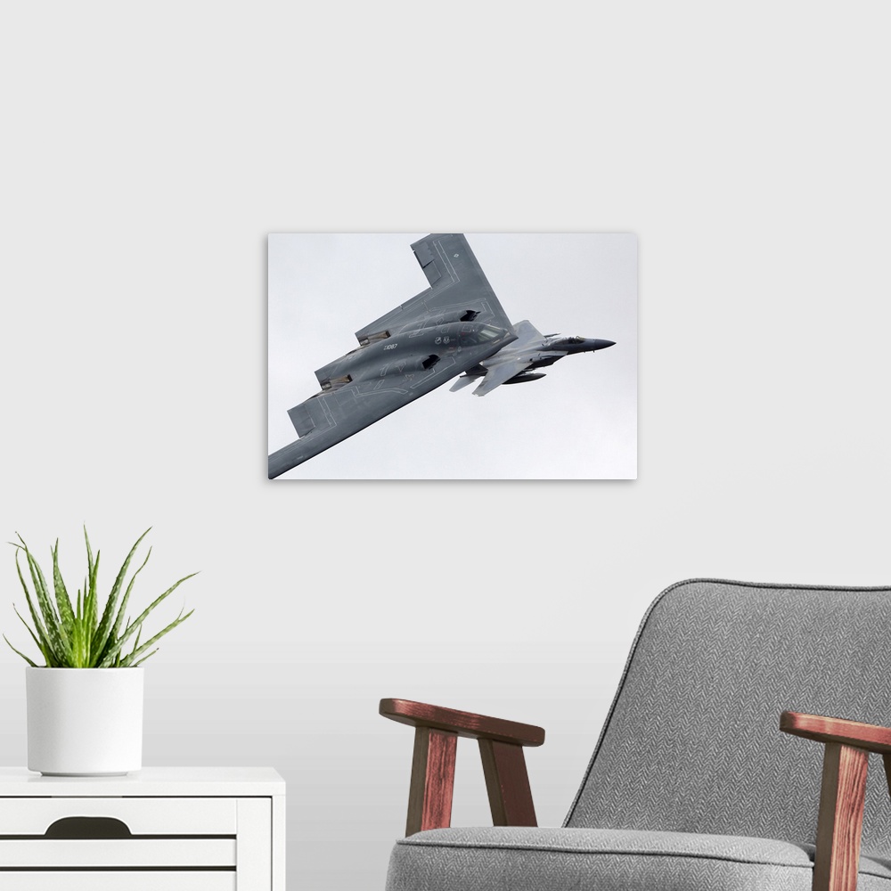 A modern room featuring B-2A Spirit and F-15C Eagle of the United States Air Force at RIAT-2017 airshow, Fairford, Englan...