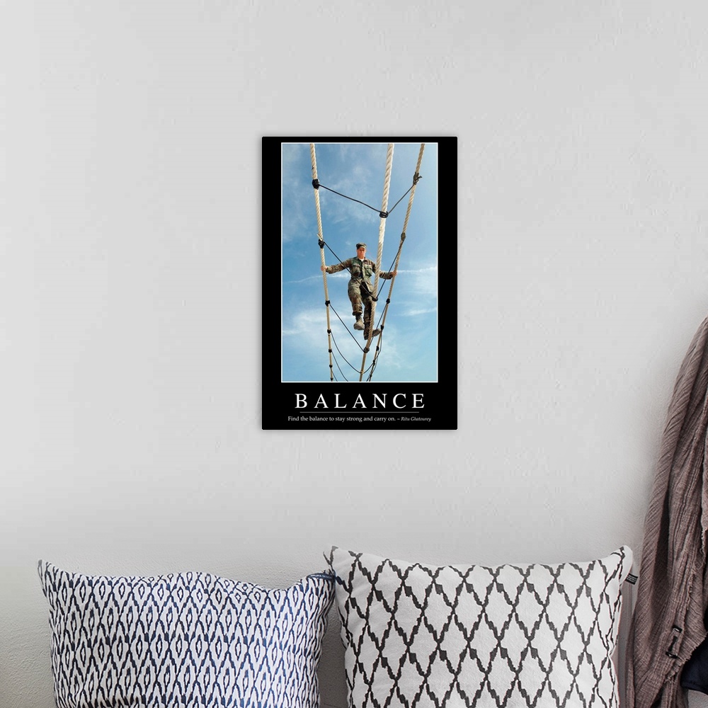 A bohemian room featuring Balance: Inspirational Quote and Motivational Poster