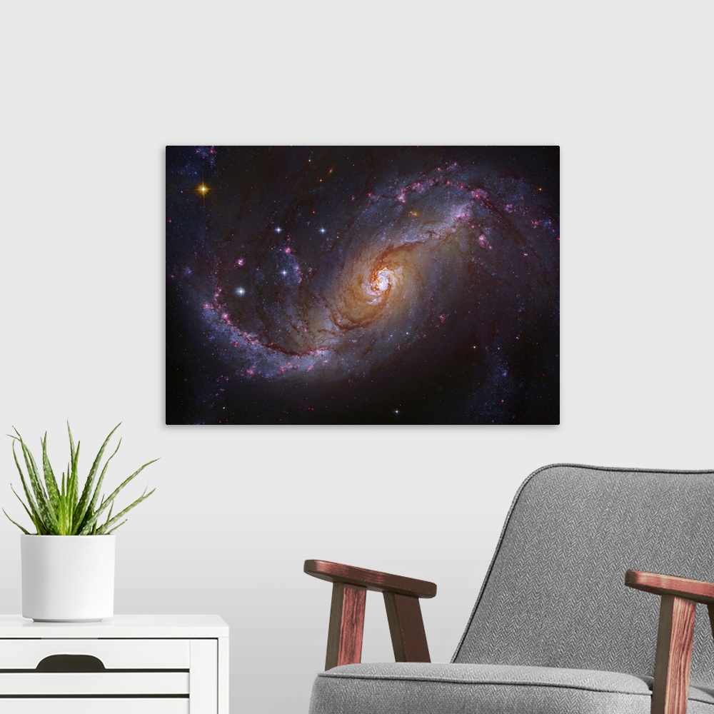 A modern room featuring NGC 1672 is a prototypical barred spiral galaxy in the constellation Dorado, and differs from nor...