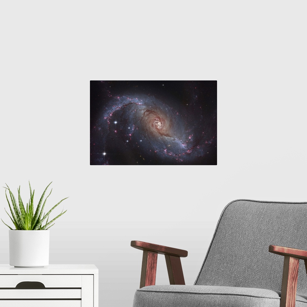 A modern room featuring Barred spiral galaxy NGC 1672 in the constellation Dorado.