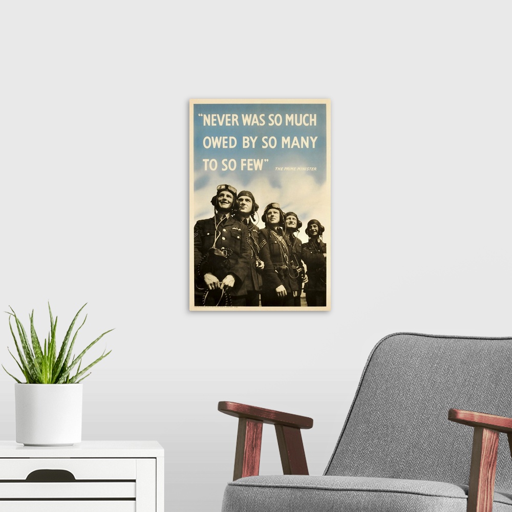 A modern room featuring British military history poster featuring members of The Royal Air Force.