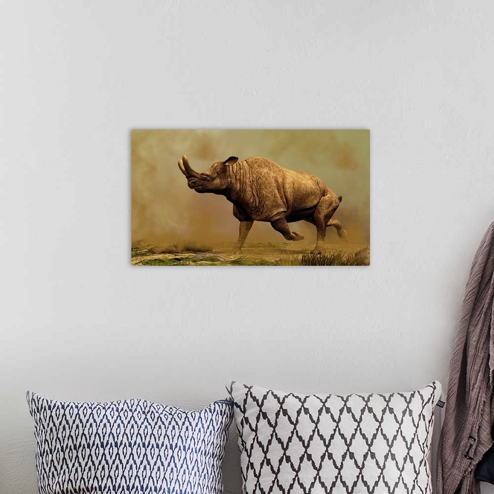 A bohemian room featuring Brontotherium, a family of extinct mammals.