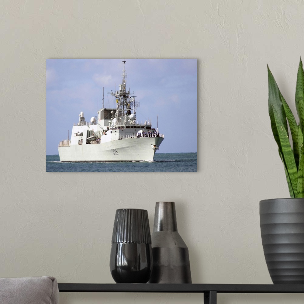 A modern room featuring Canadian Navy Halifax-class frigate HMCS Calgary.