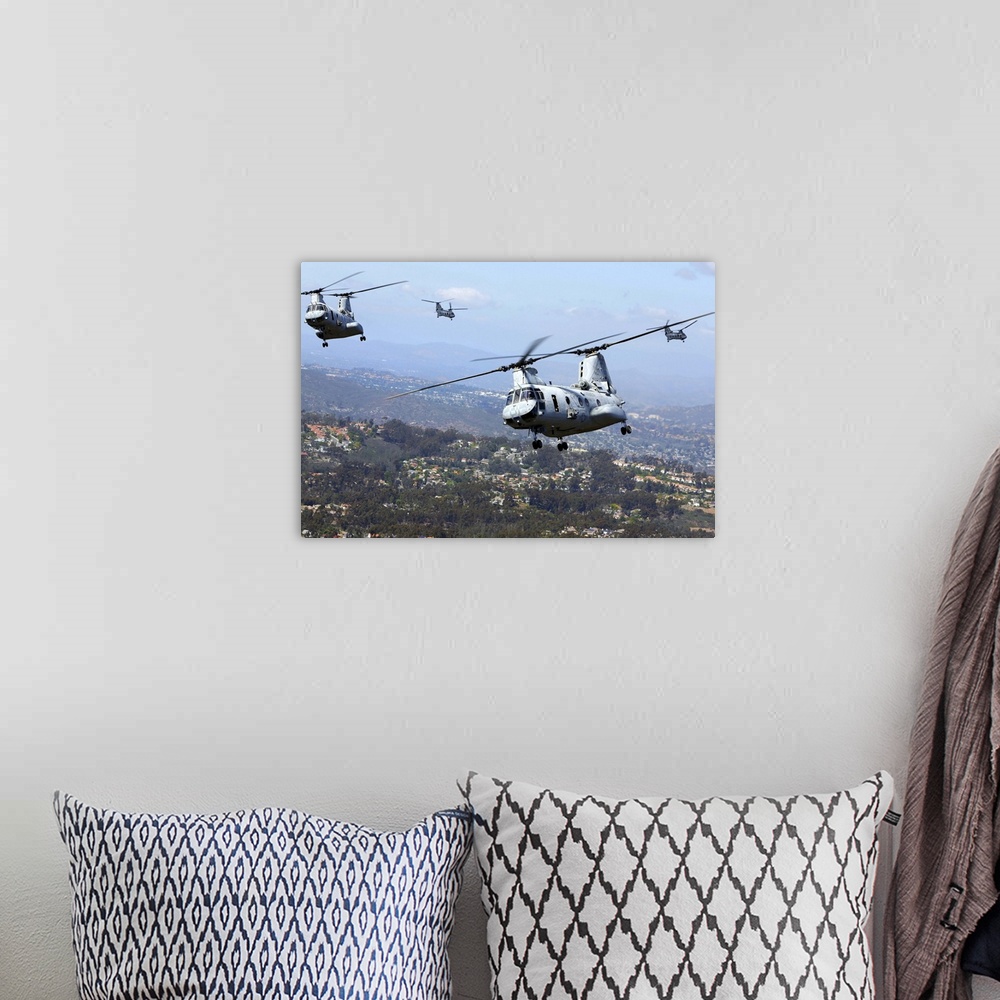 A bohemian room featuring March 31, 2014 - U.S. Marines fly CH-46E Sea Knight helicopters over San Diego, California.