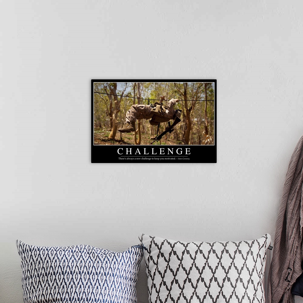 A bohemian room featuring Challenge: Inspirational Quote and Motivational Poster